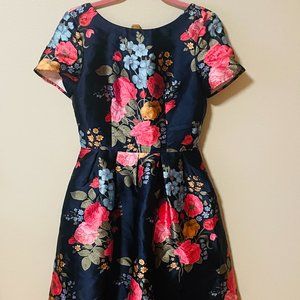 Stunning Retro Midnight Blue Floral Taffeta Dress
